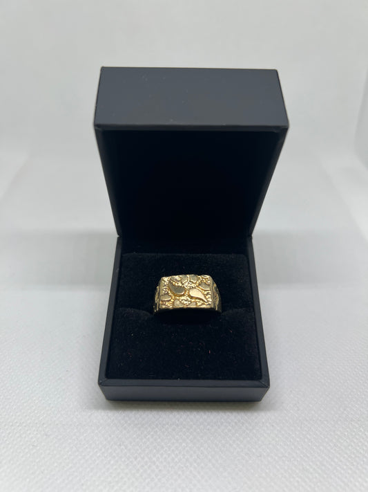 10K Solid Gold Nugget Ring - Chain Included