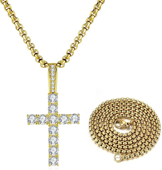 Diamond Cross Pendant in Yellow Gold