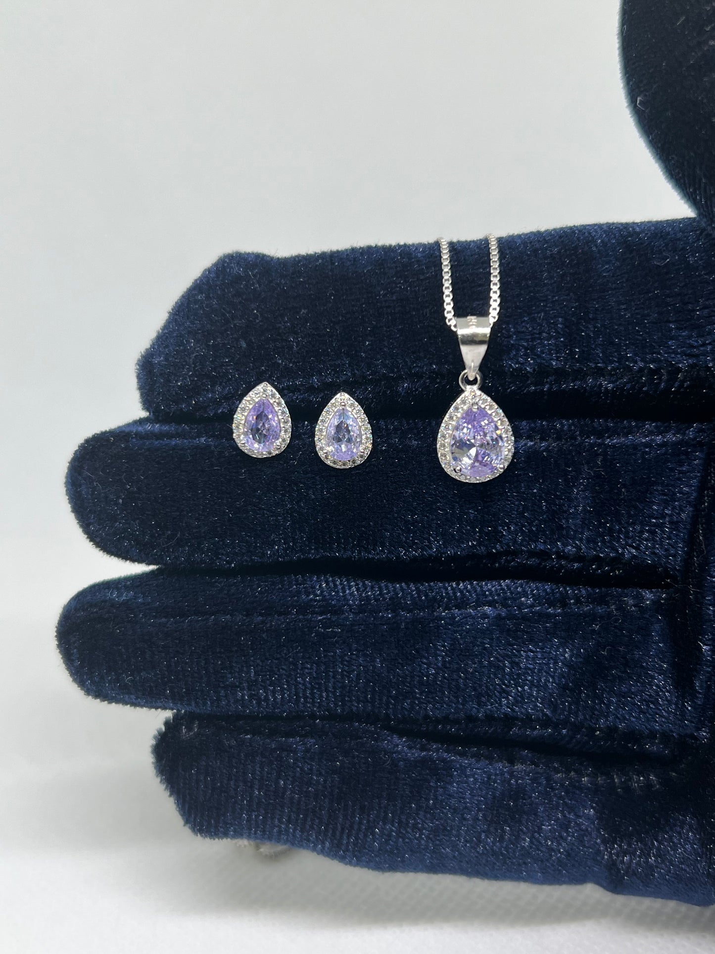 Sterling Silver Alexandrite Teardrop Earring and Pendant Set