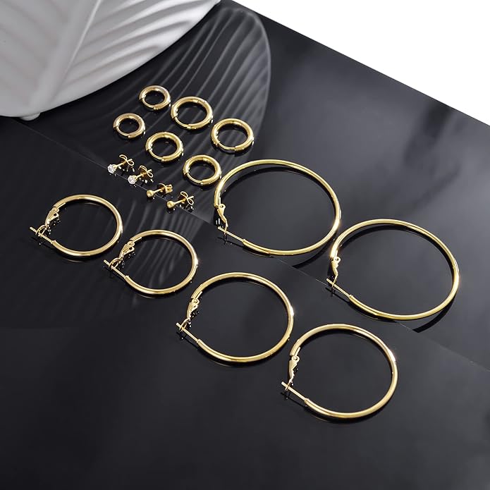 8 Pack Hoop and Stud Earrings in Gold