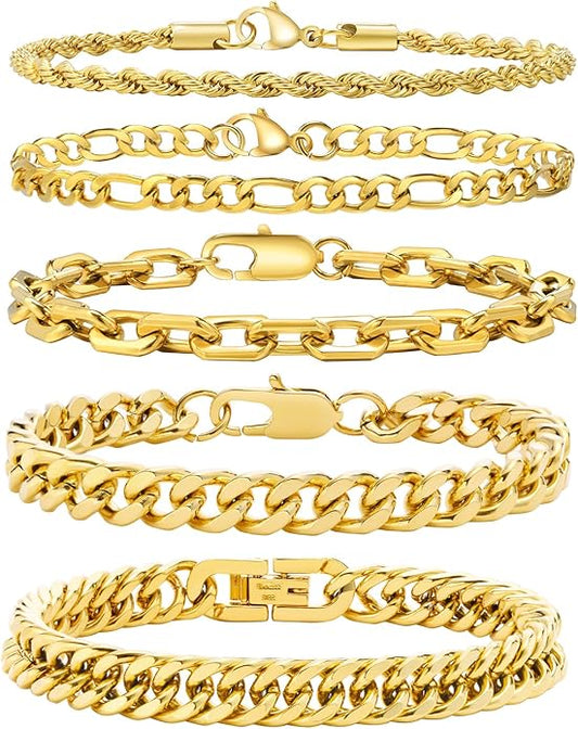 5 Pack Bracelet Pack in Yellow Gold