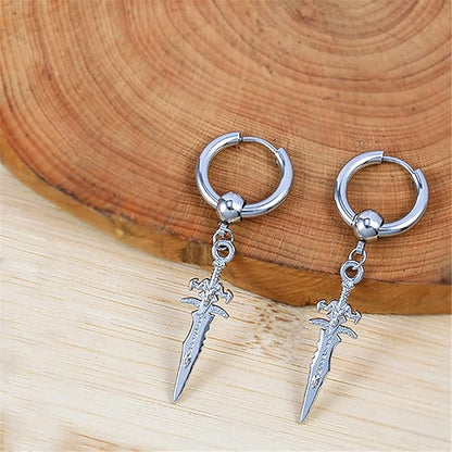 Hanging Blade Hoop Earrings in Silver