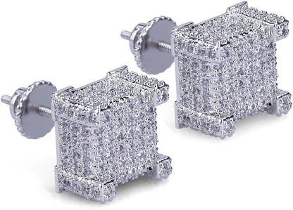 Square Diamond Earrings in Silver