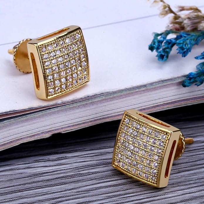 Square Diamond Studs in Yellow Gold