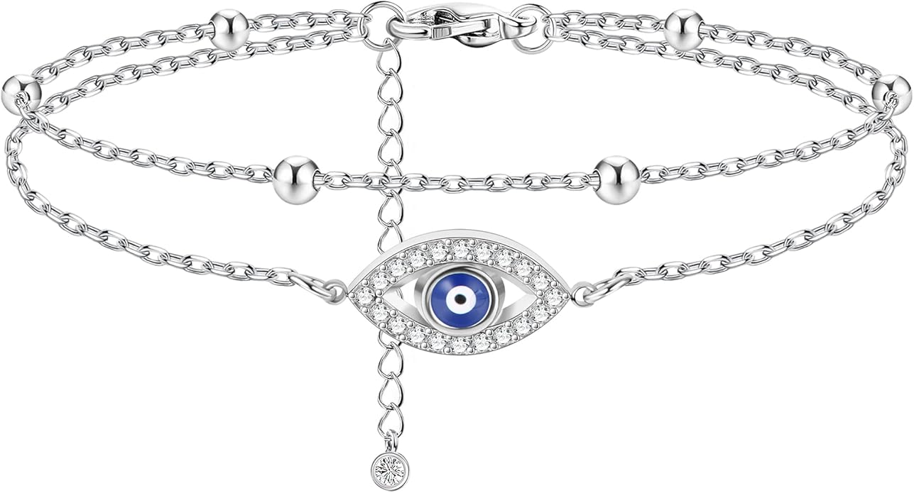 Evil Eye Anklet in Silver