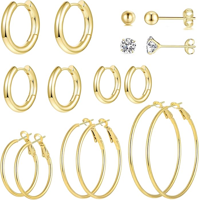 8 Pack Hoop and Stud Earrings in Gold