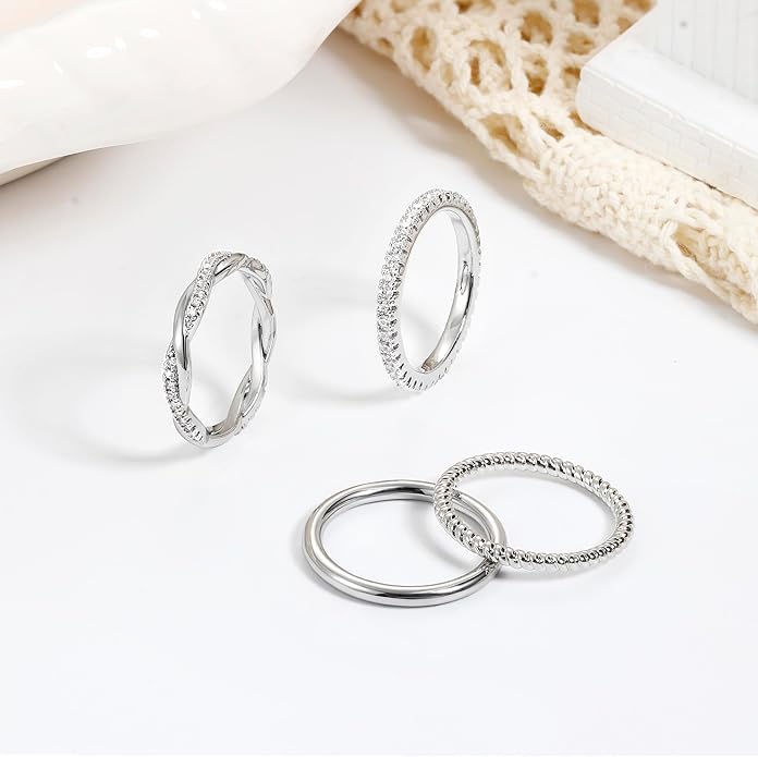 Dainty 4 Pack Silver Rings