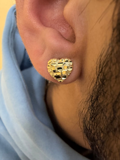 10K Yellow Gold Heart Nugget Earrings