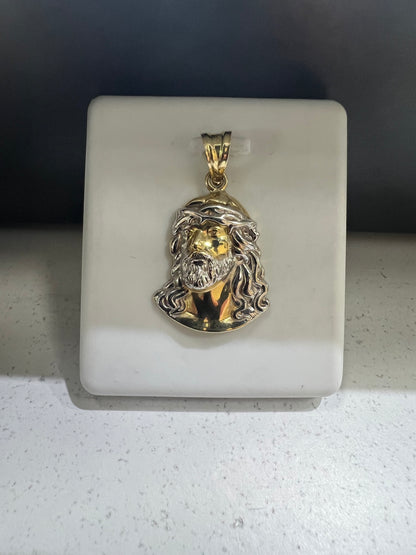 10K Gold Two Tune Jesus Face Pendant