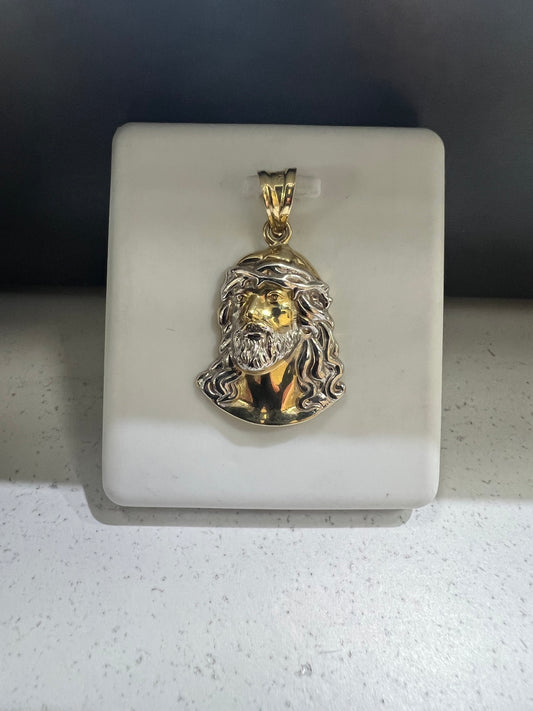 10K Gold Two Tune Jesus Face Pendant