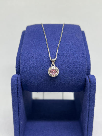 925 Sterling Silver Pink Diamond Circle Earring and Pendant Set