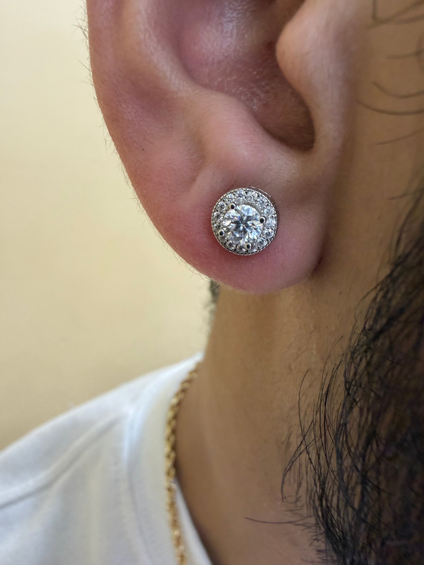 Sterling Silver Halo Setting Solitaire Moissanite Earrings