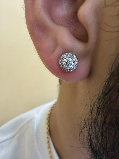 Sterling Silver Halo Setting Solitaire Moissanite Earrings