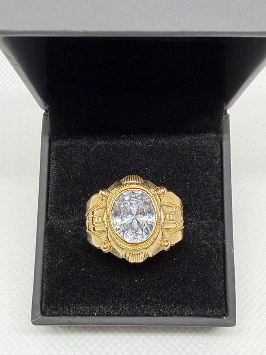 10K Solid Gold Single Oval Stone Ring - Size 11