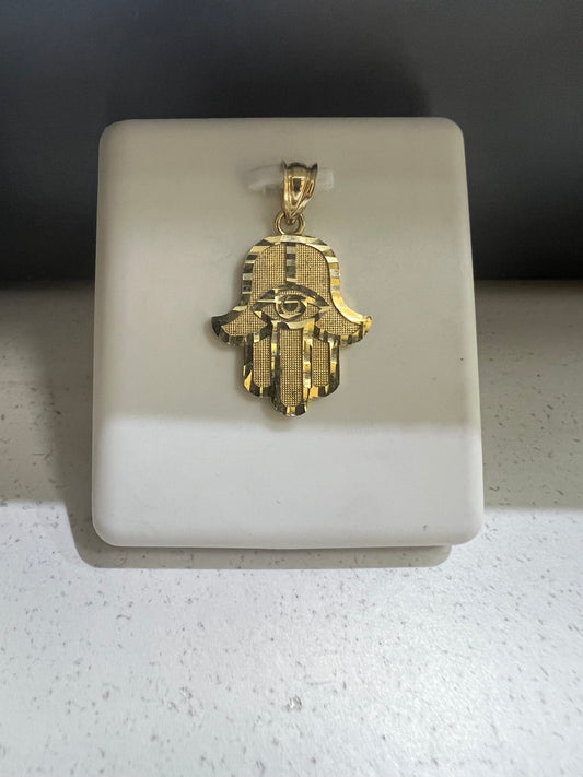 10K Gold Hamza Hand Pendant