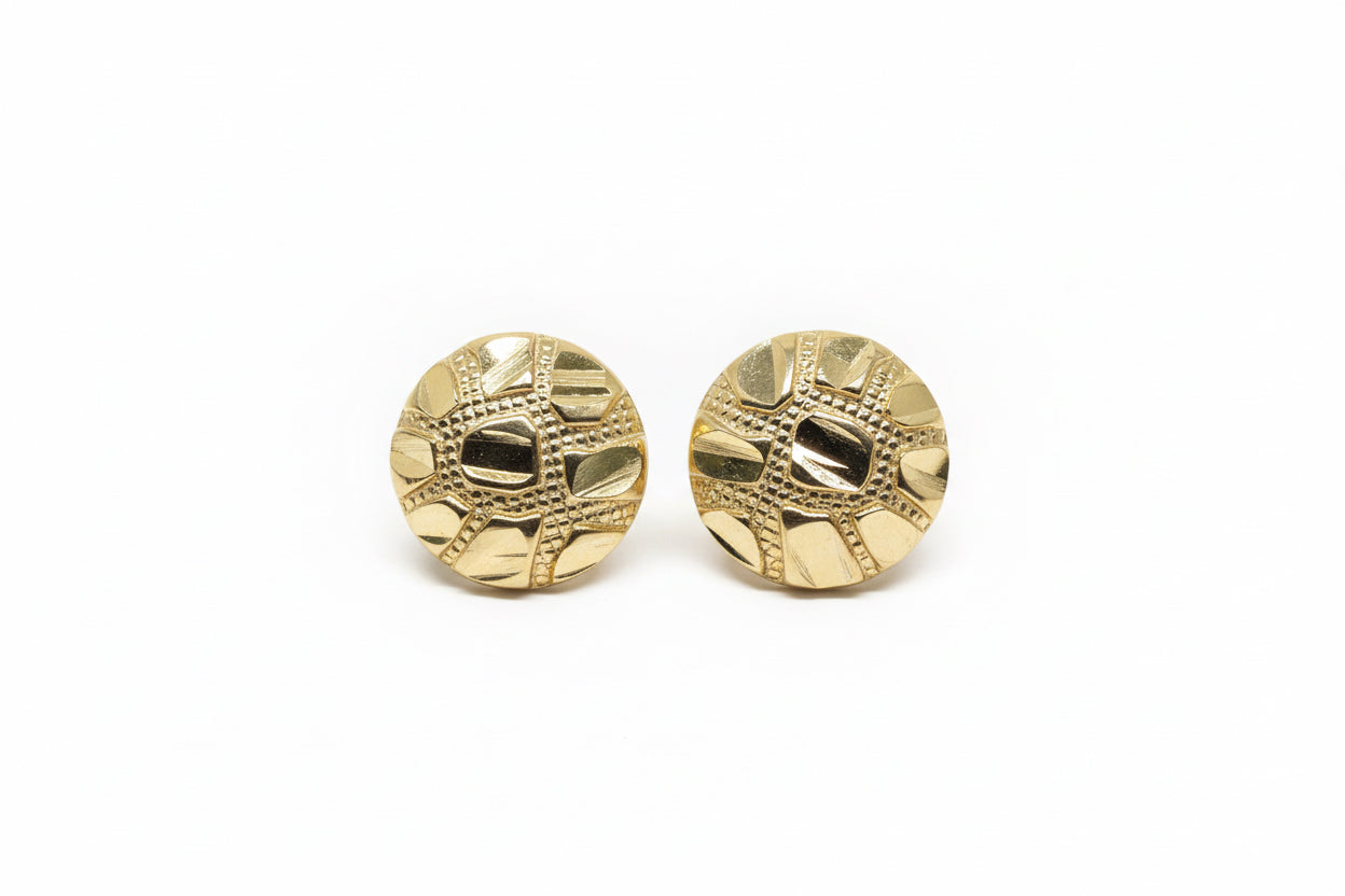 10K Gold Round Nugget Earrings