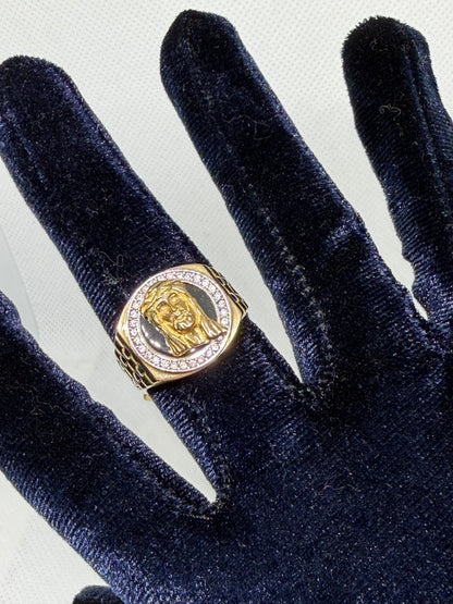10K Solid Gold Jesus Head Ring - Size 10.5