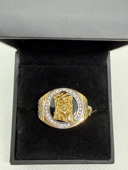 10K Solid Gold Jesus Head Ring - Size 10.5