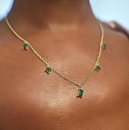 Dainty Emerald Pendant Necklace in Yellow Gold