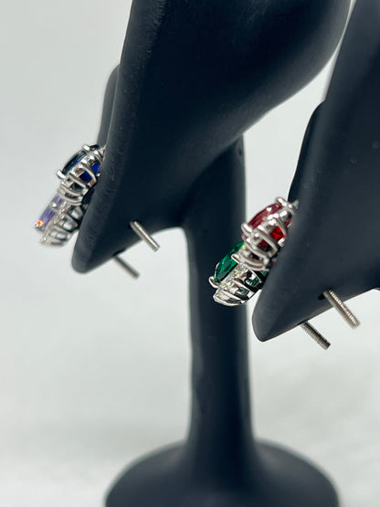 Sterling Silver Amethyst, Sapphire, Ruby, Emerald Moissanite Earrings