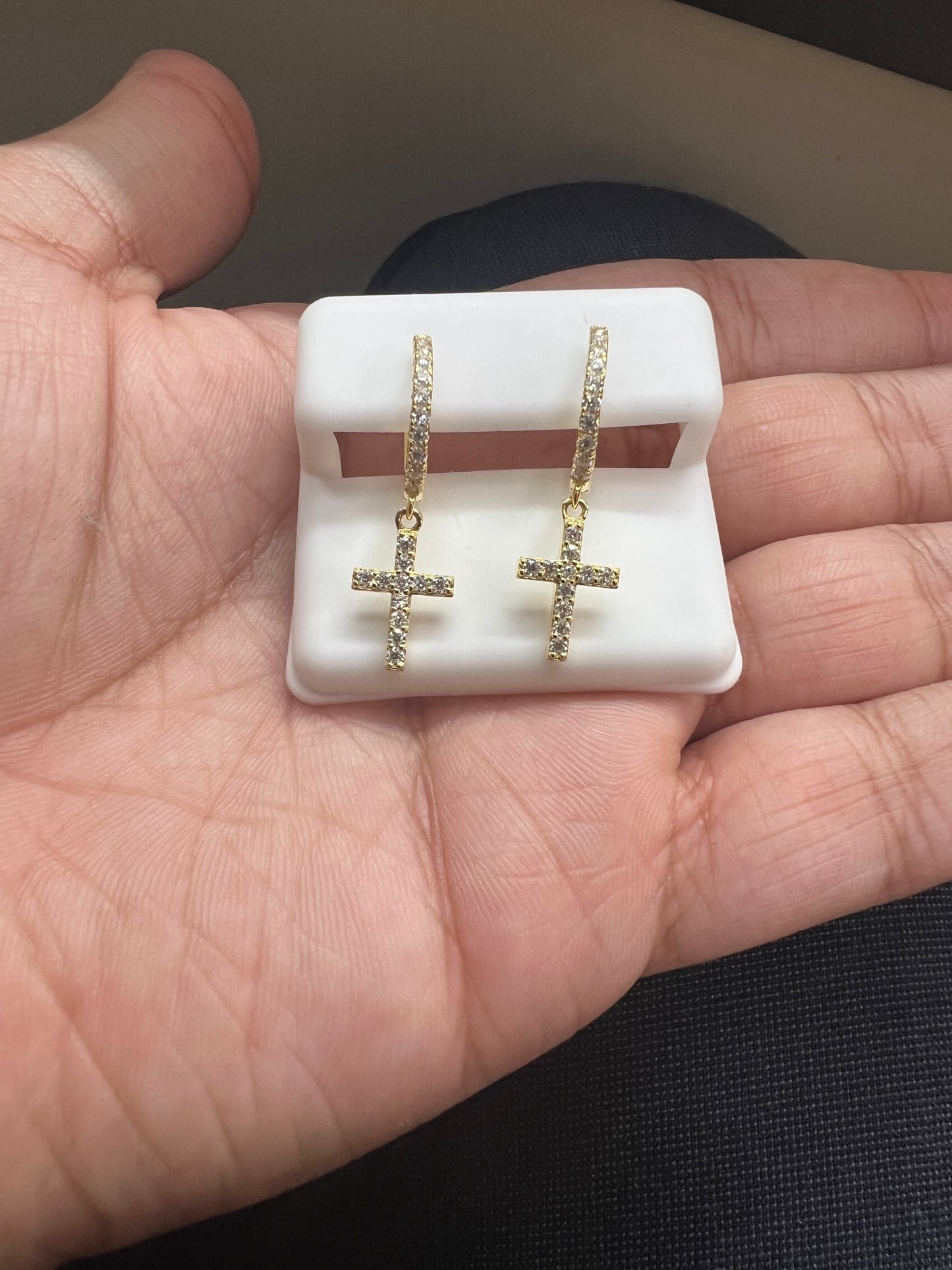Gold Vermeil Hanging Cross Moissanite Earrings