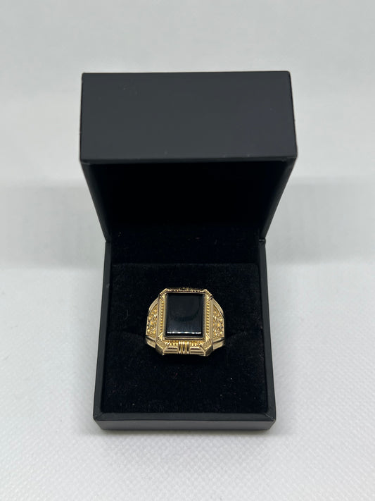 10K Solid Gold Onyx Ring - Chain Included