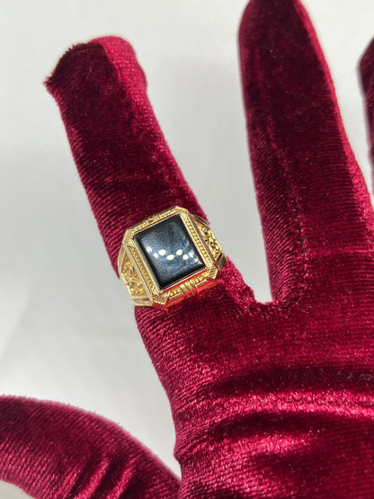 10K Solid Gold Onyx Ring - Chain Included