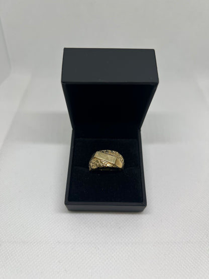 10K Solid Gold Nugget Ring - Chain Included