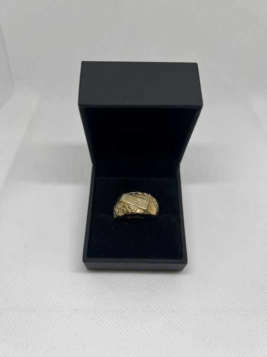 10K Solid Gold Nugget Ring - Chain Included