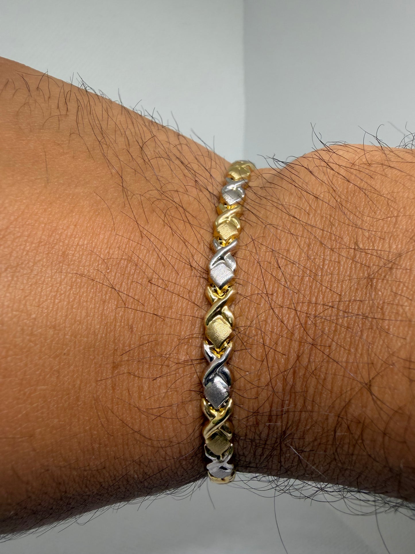 10K Solid Gold XOXO Two Tone Bracelet