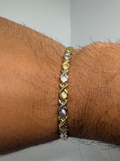 10K Solid Gold XOXO Two Tone Bracelet