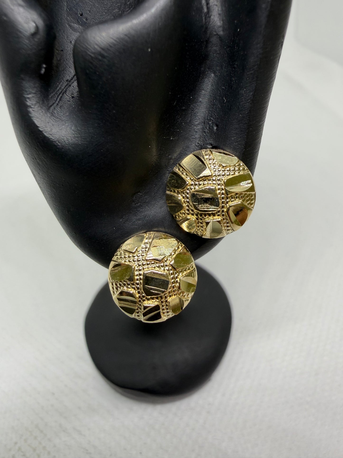 10K Gold Round Nugget Earrings