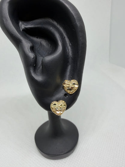 10K Yellow Gold Heart Nugget Earrings