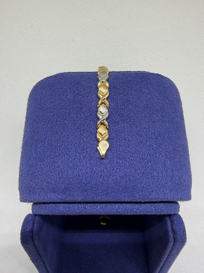 10K Solid Gold XOXO Two Tone Bracelet