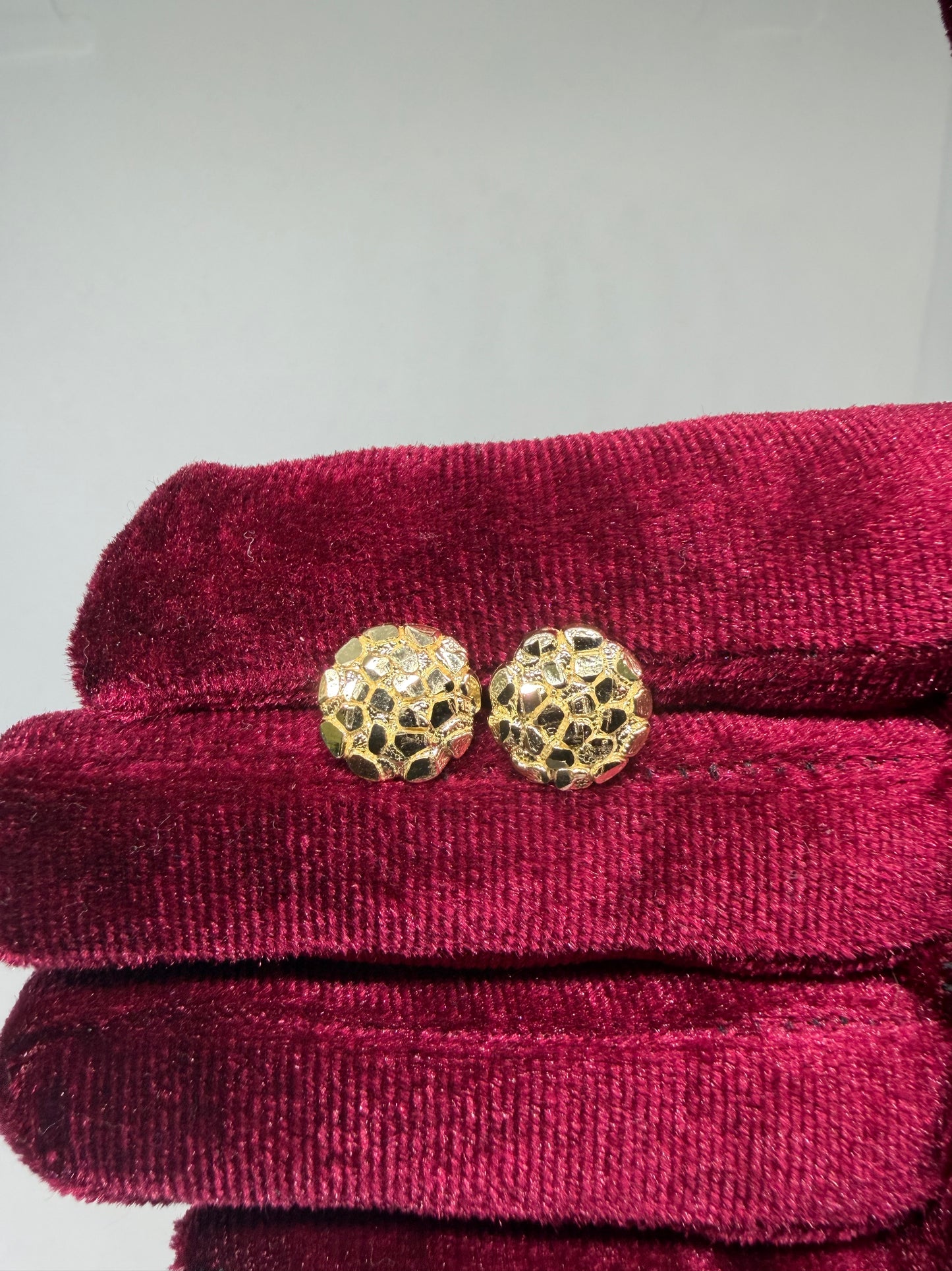 10K Solid Gold Round Nugget Earrings