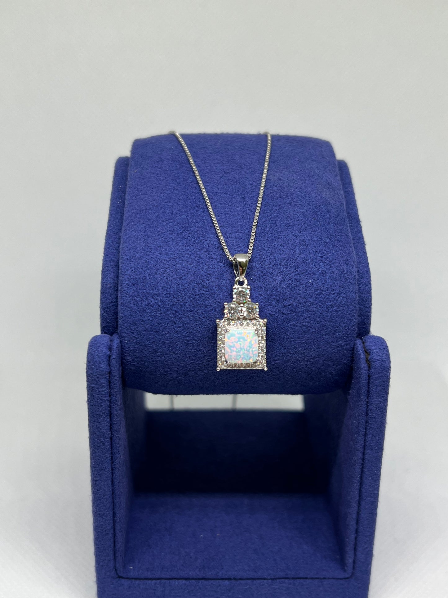 Sterling Silver Opal Square Earring and Pendant Set