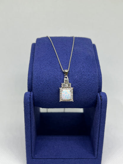 Sterling Silver Opal Square Earring and Pendant Set