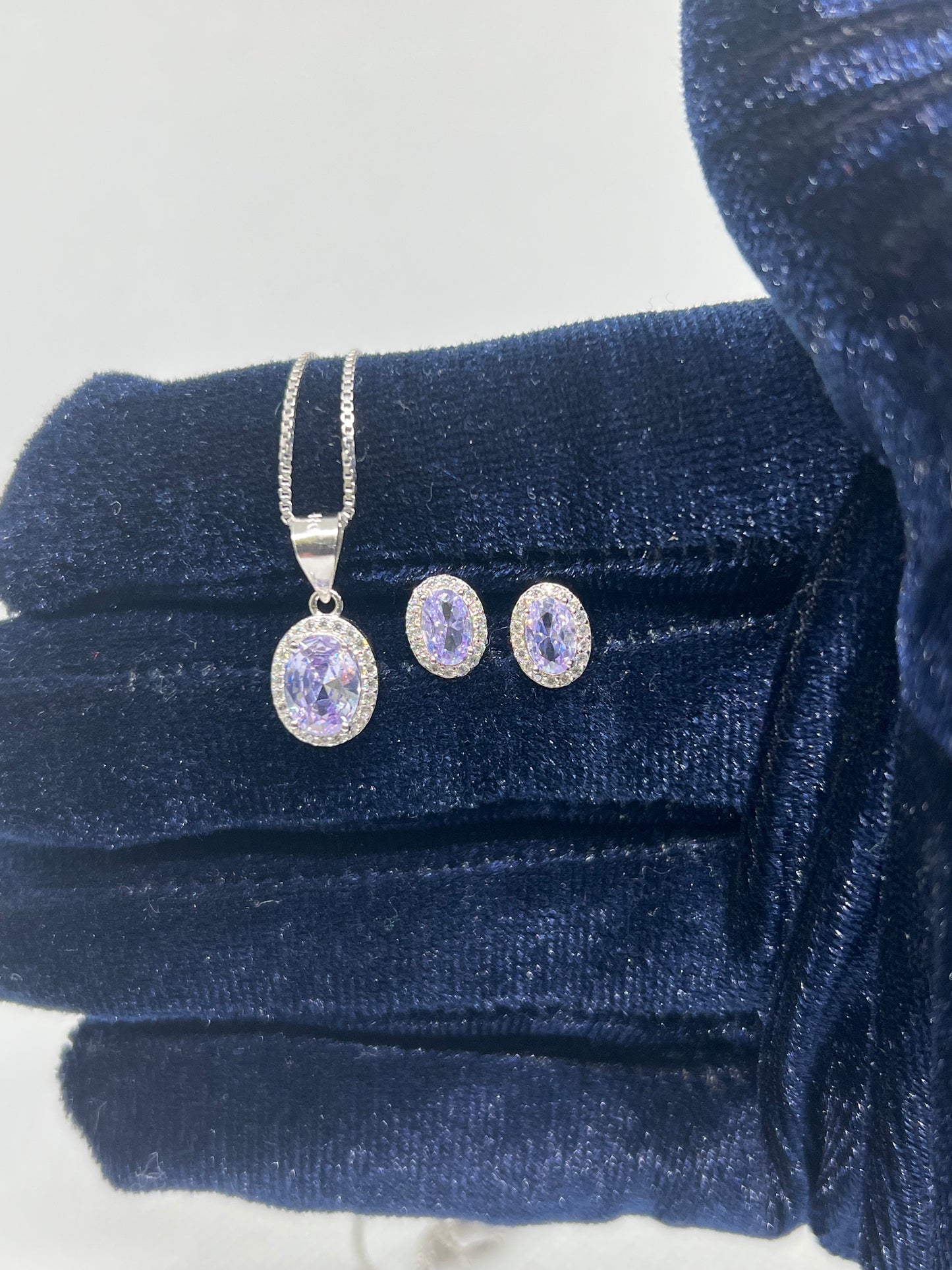 Sterling Silver Alexandrite Oval Earrings and Pendant Set