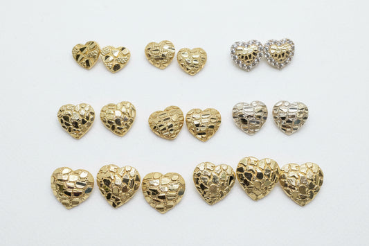 10K Yellow Gold Heart Nugget Earrings