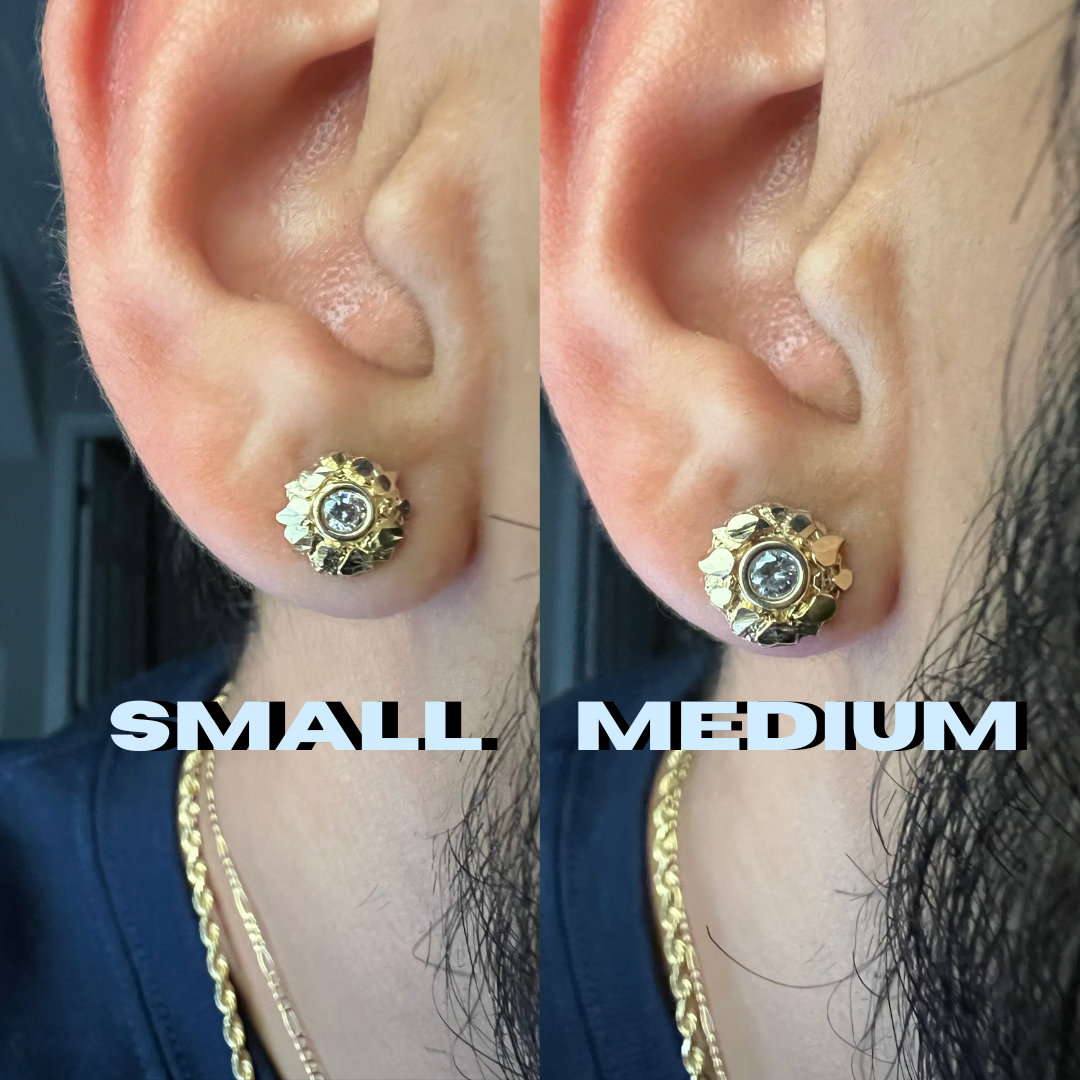10K Yellow Gold Round CZ Nugget Earrings - Chain Included