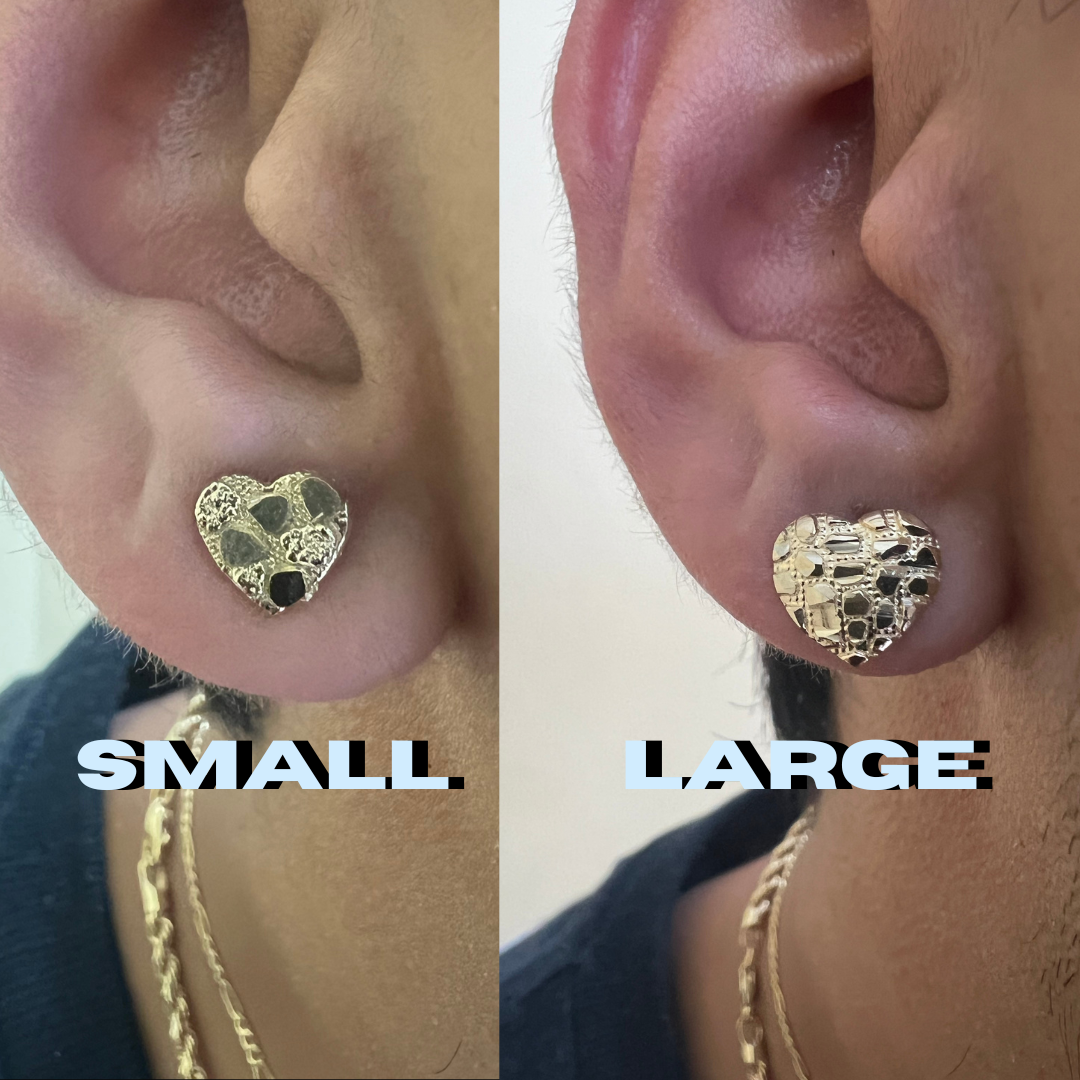 10K Yellow Gold Heart Nugget Earrings - Chain Included