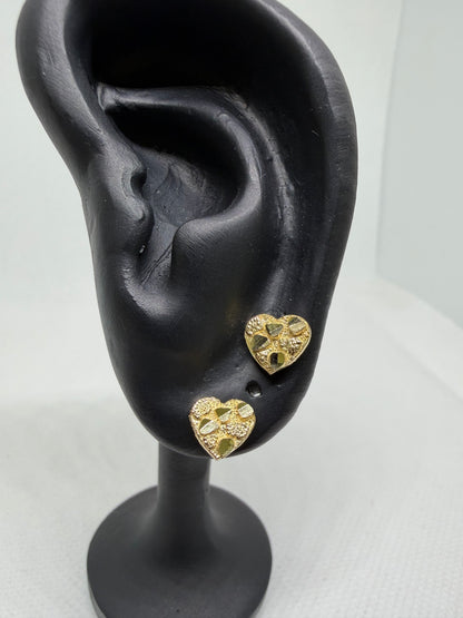10K Yellow Gold Heart Nugget Earrings