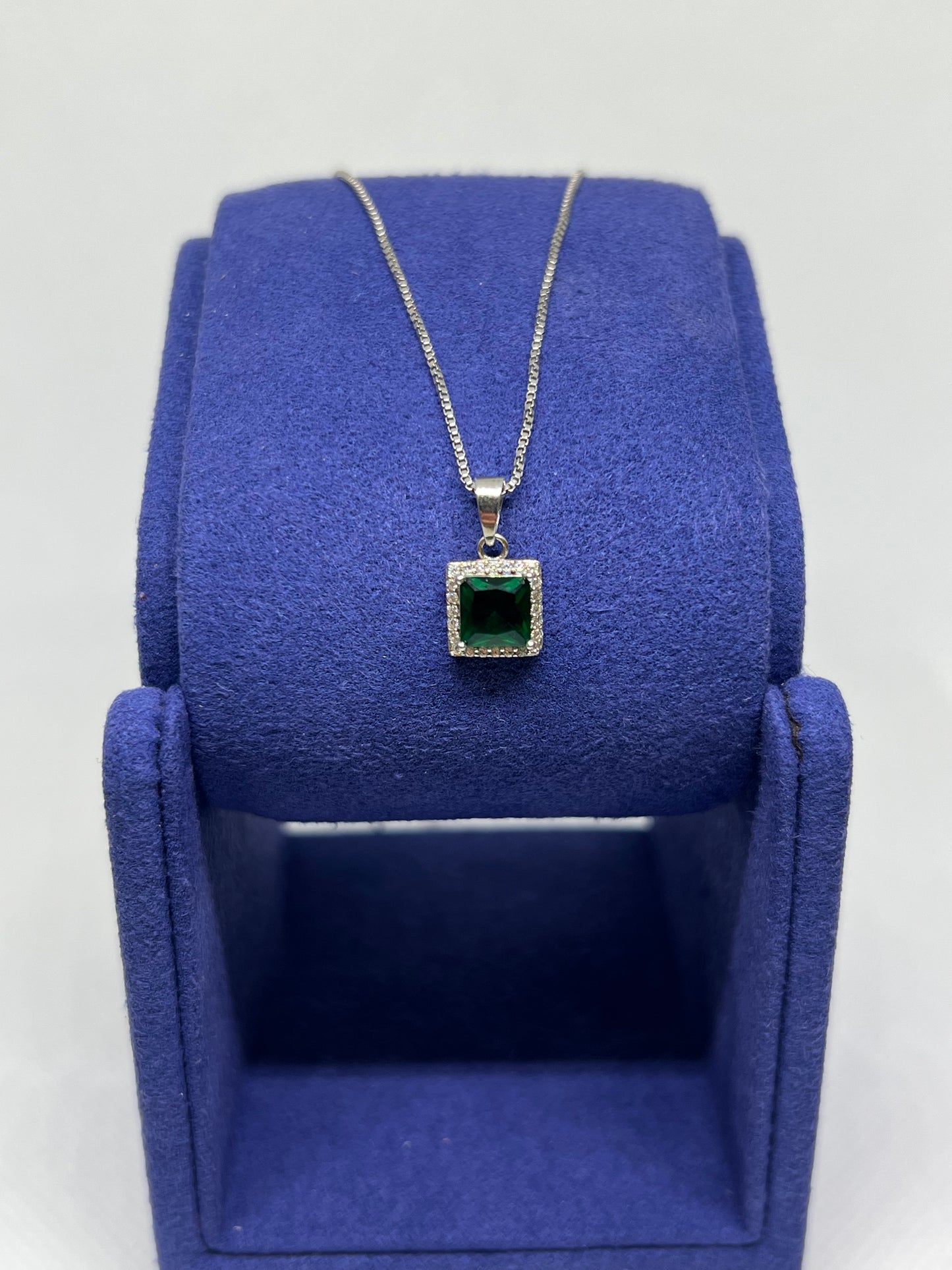 Sterling Silver Emerald Square Earring and Pendant Set