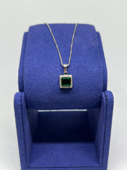Sterling Silver Emerald Square Earring and Pendant Set