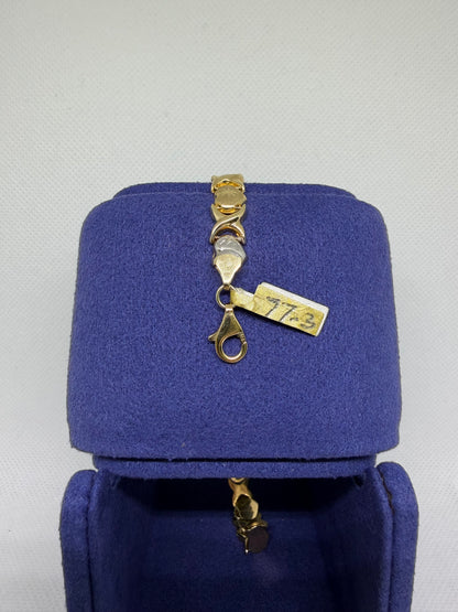 10K Solid Gold Two Tone Heart Bracelet - 8 Inches