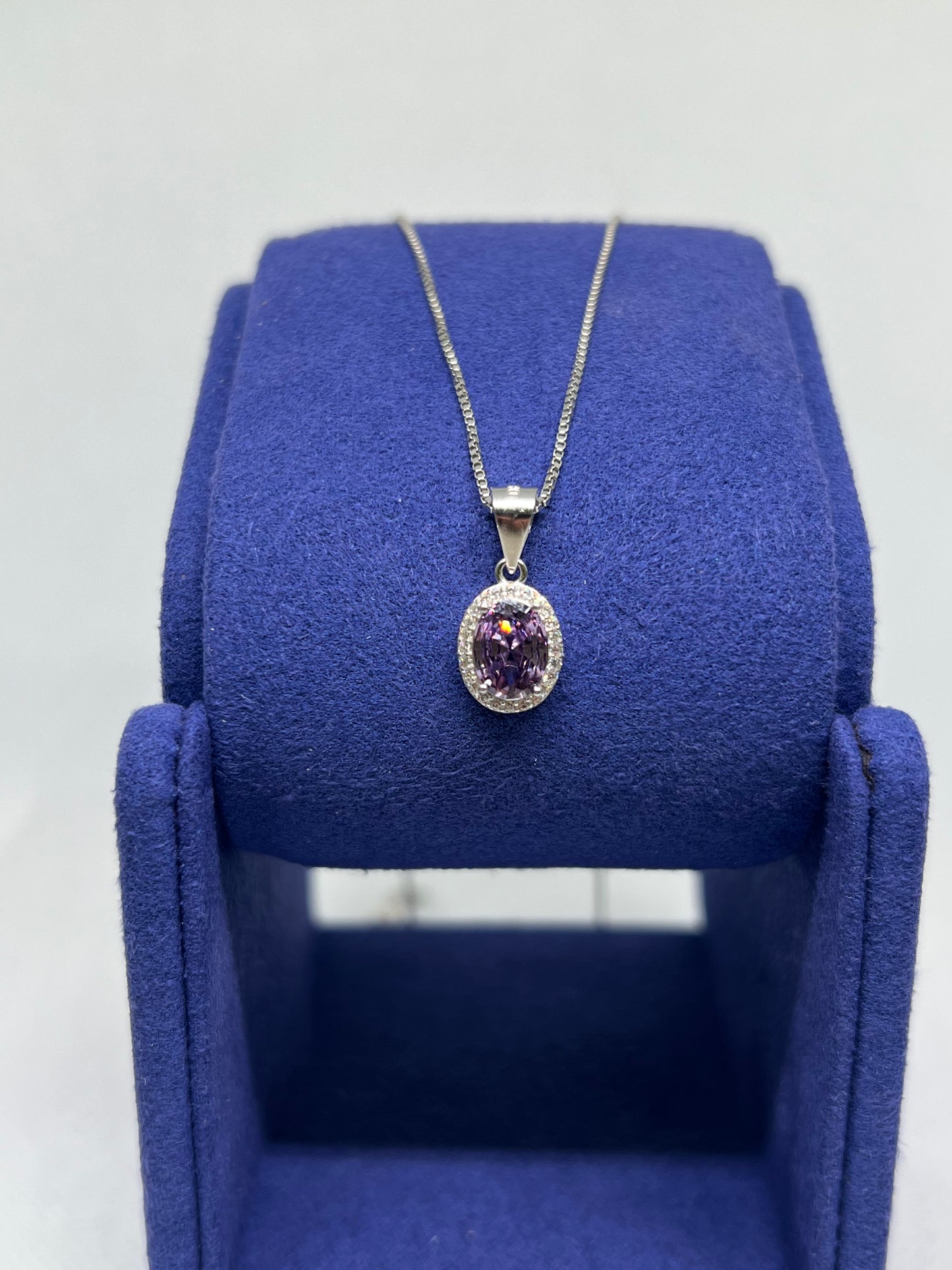Sterling Silver Purple Diamond Oval Earring and Pendant