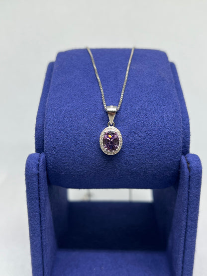 Sterling Silver Purple Diamond Oval Earring and Pendant