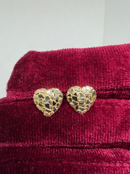 10K Yellow Gold Heart Nugget Earrings