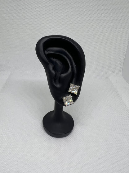 Sterling Silver Square Solitaire Glacier Moissanite Earrings