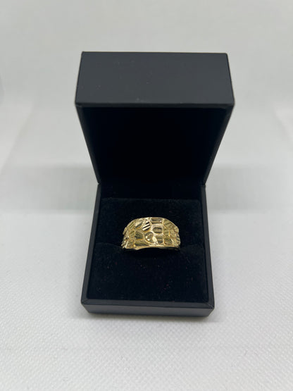 10K Solid Gold Nugget Ring - Chain Included